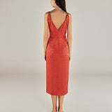 LATINA | Red Jacquard Twist Front V-Neck Midi Dress