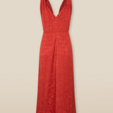LATINA | Red Jacquard Twist Front V-Neck Midi Dress