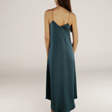 ELSIE | Peacock Green Satin Strap Midi Dress