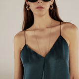 ELSIE | Peacock Green Satin Strap Midi Dress