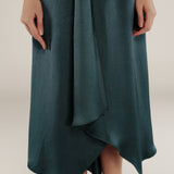 ELSIE | Peacock Green Satin Strap Midi Dress