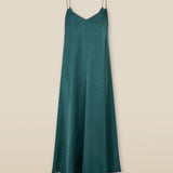 ELSIE | Peacock Green Satin Strap Midi Dress