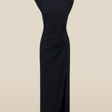 ALLIE | Black Ruched Fitted Cotton Midi Dress