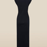ALLIE | Black Ruched Fitted Cotton Midi Dress