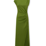 ALLIE | Vestido midi verde fruncido de algodón