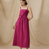 LUCILA | Fuchsia Pink Tie Front Cotton Midi Dress