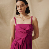 LUCILA | Fuchsia Pink Tie Front Cotton Midi Dress