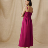 LUCILA | Fuchsia Pink Tie Front Cotton Midi Dress