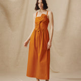 LUCILA | Burnt Orange Tie Front Cotton Midi Dress