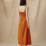 LUCILA | Burnt Orange Tie Front Cotton Midi Dress