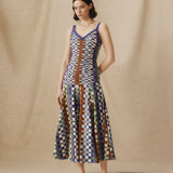 MORINAL | Vestido midi de algodón con estampado geométrico y cintura baja