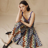 MORINAL | Vestido midi de algodón con estampado geométrico y cintura baja