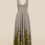 YUKTA | Stone Grey Embroidered Midi Dress