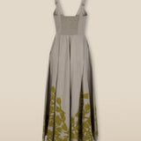 YUKTA | Stone Grey Embroidered Midi Dress