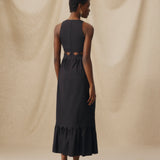 ANUSHA | Black Cut-Out Scallop Cotton Midi Dress