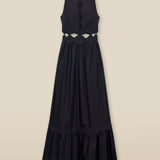 ANUSHA | Black Cut-Out Scallop Cotton Midi Dress