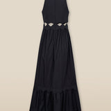 ANUSHA | Black Cut-Out Scallop Cotton Midi Dress