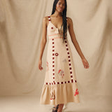 CHANDANI | Beige Embroidered Cotton-Linen Midi Dress