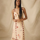 CHANDANI | Beige Embroidered Cotton-Linen Midi Dress