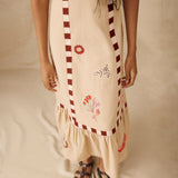 CHANDANI | Beige Embroidered Cotton-Linen Midi Dress