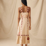 CHANDANI | Beige Embroidered Cotton-Linen Midi Dress