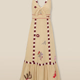 CHANDANI | Beige Embroidered Cotton-Linen Midi Dress
