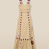 CHANDANI | Beige Embroidered Cotton-Linen Midi Dress