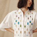 ZULIKA | White Embroidered Floral Motifs Cotton Midi Dress