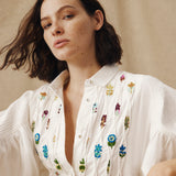 ZULIKA | White Embroidered Floral Motifs Cotton Midi Dress