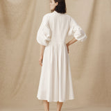 ZULIKA | White Embroidered Floral Motifs Cotton Midi Dress