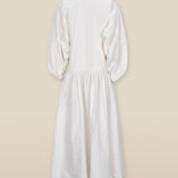 ZULIKA | White Embroidered Floral Motifs Cotton Midi Dress