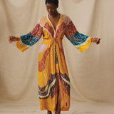 RIO | Sunset Gold Multi Hand-Embroidered Midi Dress