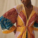 RIO | Sunset Gold Multi Hand-Embroidered Midi Dress