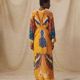RIO | Sunset Gold Multi Hand-Embroidered Midi Dress