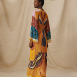 RIO | Sunset Gold Multi Hand-Embroidered Midi Dress