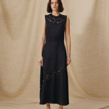 PAMPITA | Vestido largo con detalle bordado negro