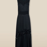 PAMPITA | Vestido largo con detalle bordado negro