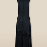 PAMPITA | Vestido largo con detalle bordado negro