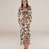 SALENA | Cream Multi Ruche Detail Fitted Midi Dress