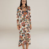 SALENA | Cream Multi Ruche Detail Fitted Midi Dress