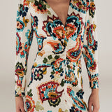 SALENA | Cream Multi Ruche Detail Fitted Midi Dress