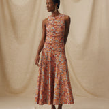 IRAMA | Vestido midi de algodón con estampado Liberty en color terracota