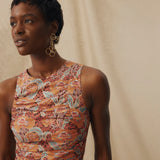 IRAMA | Vestido midi de algodón con estampado Liberty en color terracota