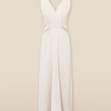 YUKTA | Ivory Pleat Front Satin Midi Dress