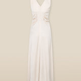 YUKTA | Ivory Pleat Front Satin Midi Dress