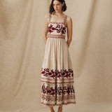 NEESHA | Stone Bohemian Embroidered Midi Dress