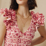 DAWA | Crimson Kırmızı &amp; Beyaz Smokinli Çiçekli Pamuklu Midi Elbise