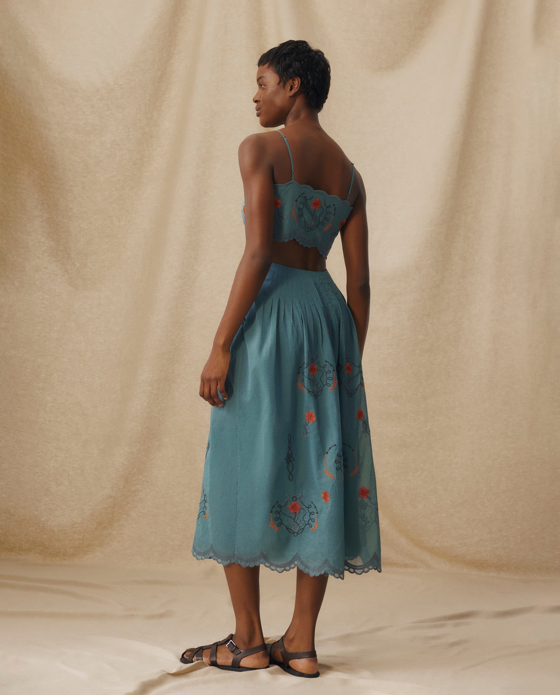 green emerald velvet dress Teal Floral Boho-Chic Embroidered Maxi Dress Large main image 0