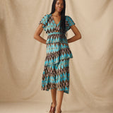 BERNAT | Turquoise Multi Layered Ikat Cotton Midi Dress