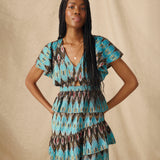 BERNAT | Turquoise Multi Layered Ikat Cotton Midi Dress